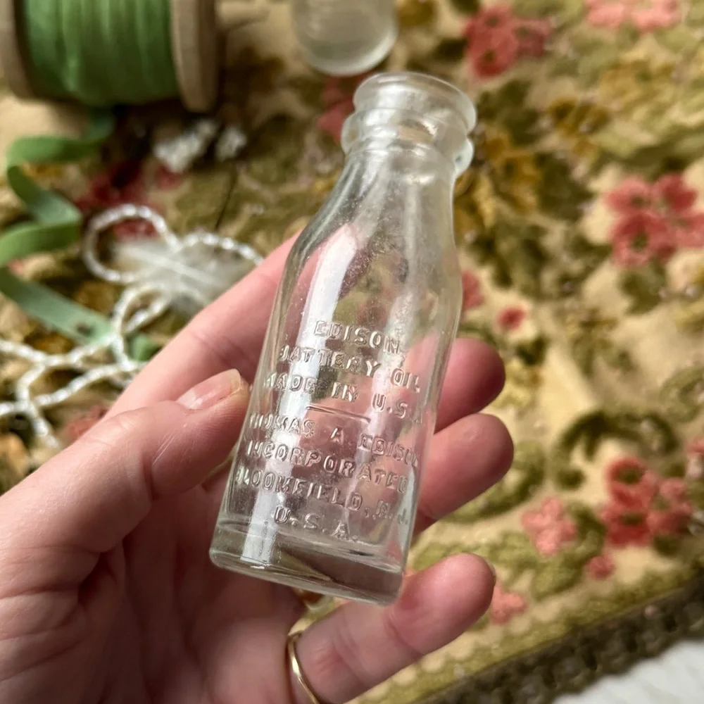 Antique Edison Battery Oil Apothecary Glass Jar